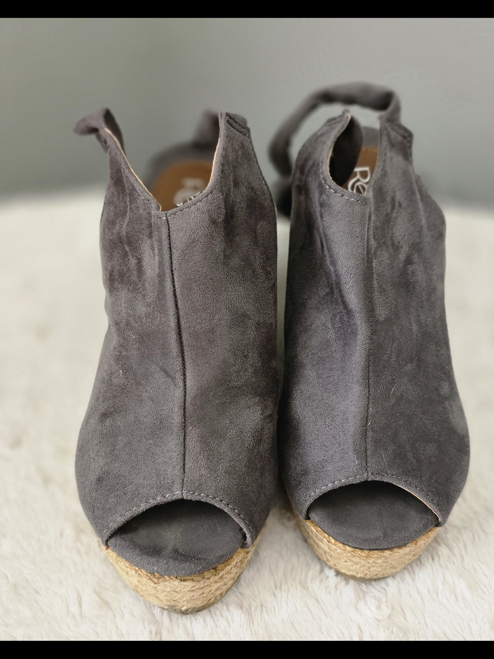 Refresh Charcoal Suede Open-Toe Wedge Sandals